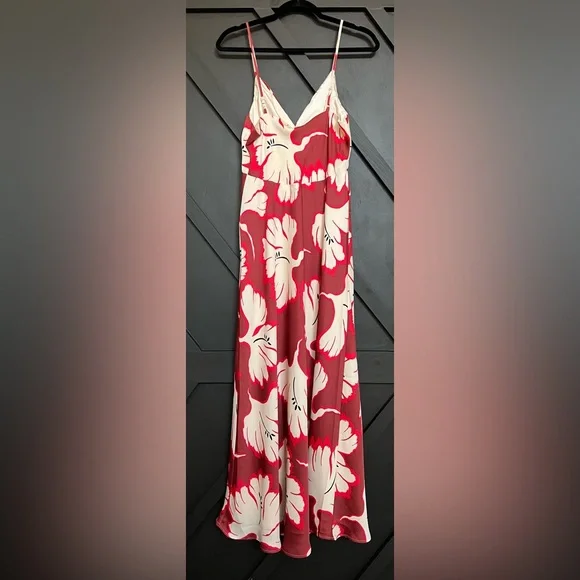 NWT Anthropologie Red and White Sleeveless V-Neck Slip Midi Dress, Size Medium - Picture 7 of 8